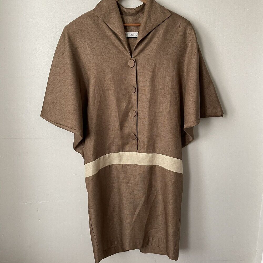 Vtg Sakowitz Parche J.J. Serraino Dress Dollman Cape Sleeve Sz 8 Large Buttons